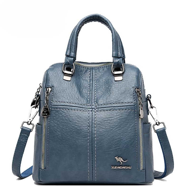 New High Quality Leather Backpack Women Shoulder Bag Multifunction Travel Bagpack School Bags For Teenagers Girls Mochila