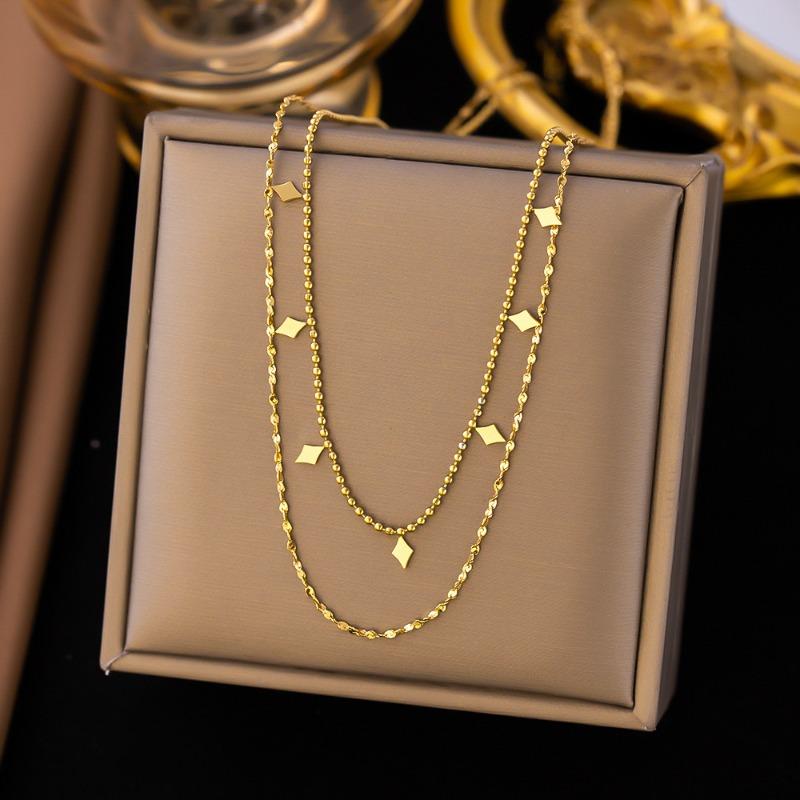 Double Layered Two Chain Necklace for Women Girls - Waterproof 18K Gold Plated Titanium Steel Layering Necklaces Jewelry Gifts