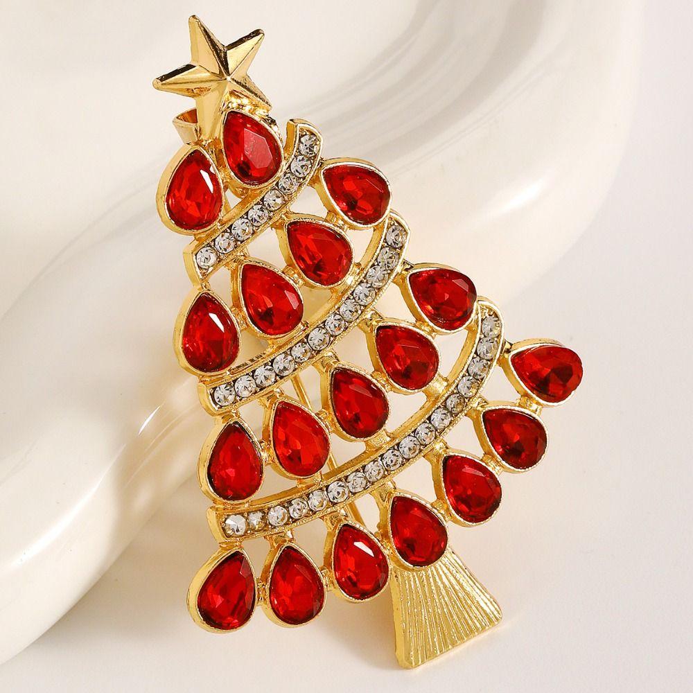 Full Rhinestones Christmas Tree Brooch Enamel Christmas Crystal Pins New Year Gift