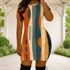 Women Plus Size Round Neck Short Sleeve Blue Pink Geometric Printed Fitted Mini Dress