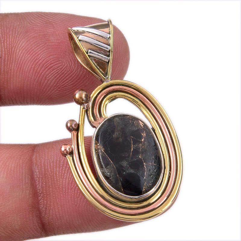 

Natural Black Turquoise Gemstone 925 Sterling Silver Two Tone Pendant 1.50 o3V77