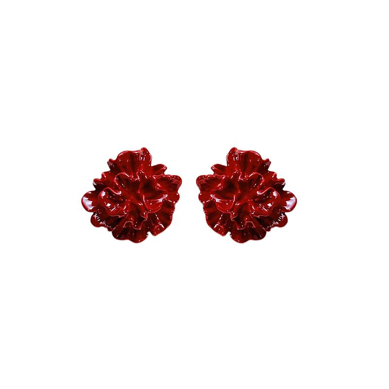 Orecchini a bottone smaltati a forma di fiore piegato 3D color rosso acceso per donna, personalità, temperamento, gioielli minimalisti