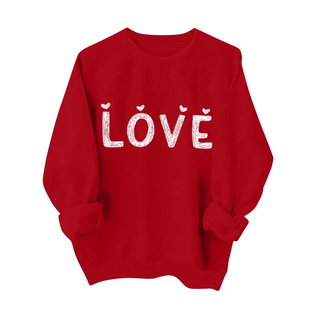 Dámská módní ležérní mikina s dlouhým rukávem s potiskem srdcí na Valentýna