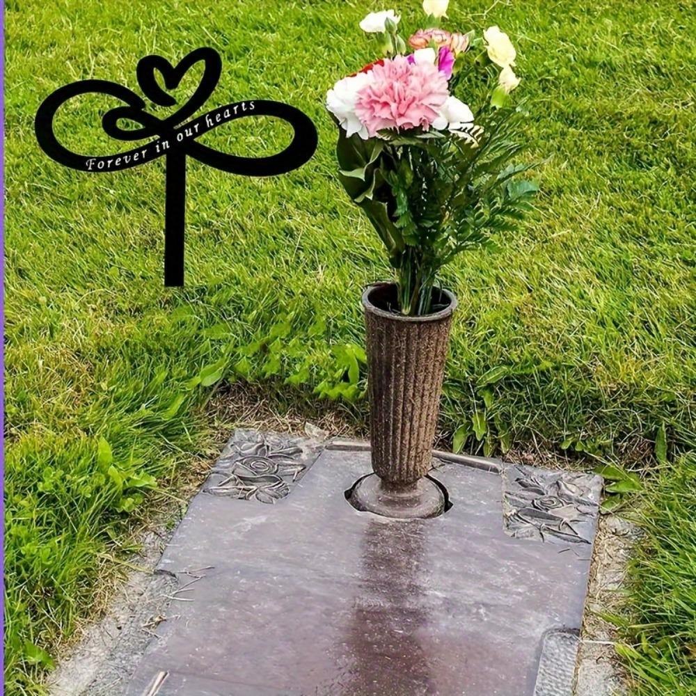 1pc Metal Inlay Memorial Garden Stake, "Forever In Our Hearts" Gravestone Tribute, Outdoor Yard Tribute Iron Grave Marker