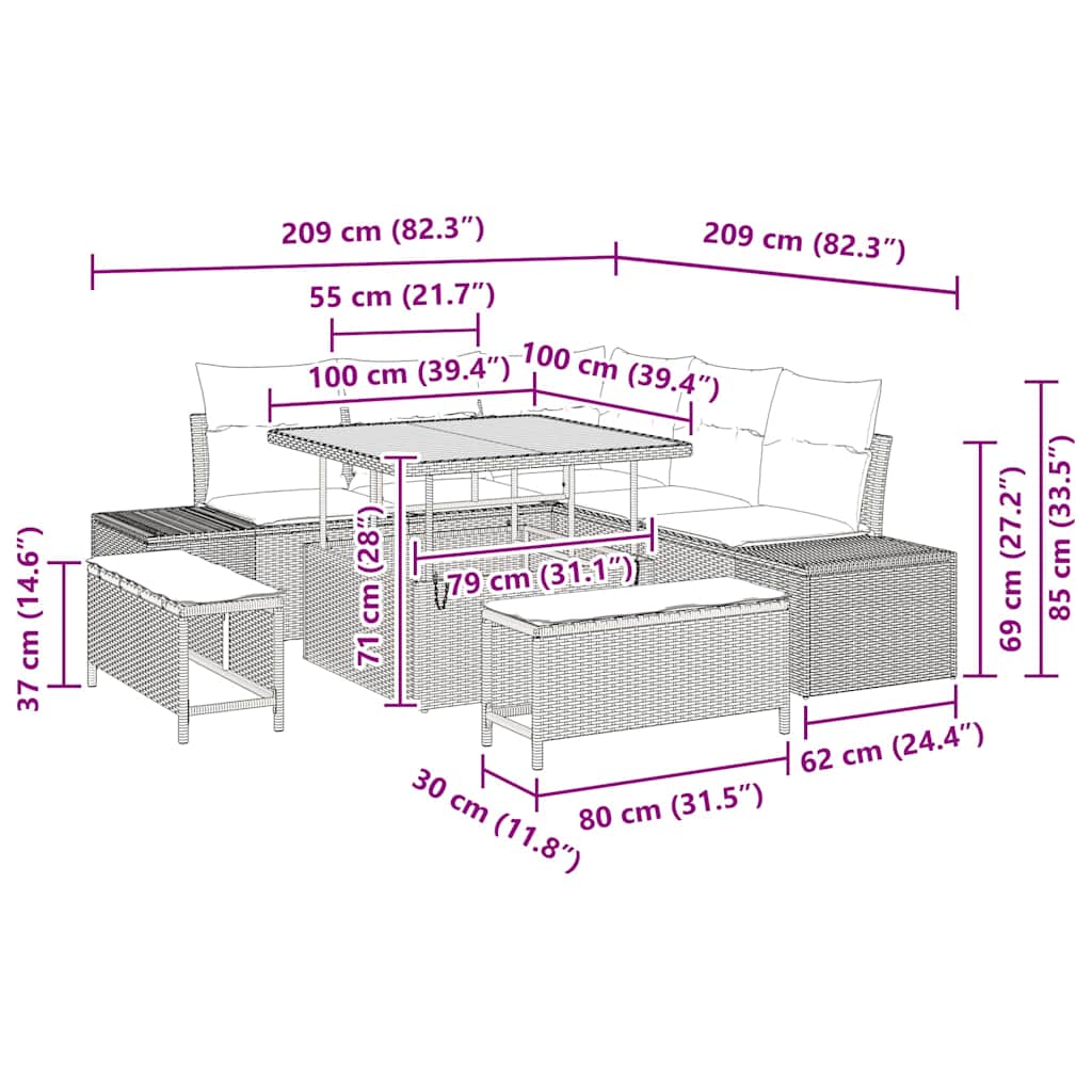 Garden Sofa Set with Cushions 8 pcs Black Poly Rattan