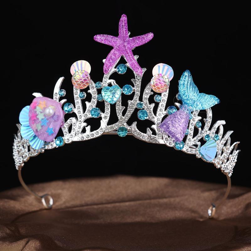 

1Pcs Princess Queen Crowns Women Head Jewelry Pageants Fashion Starfish Fish Scale Sequins Bridal Tiaras Wedding Hair Accessory A3