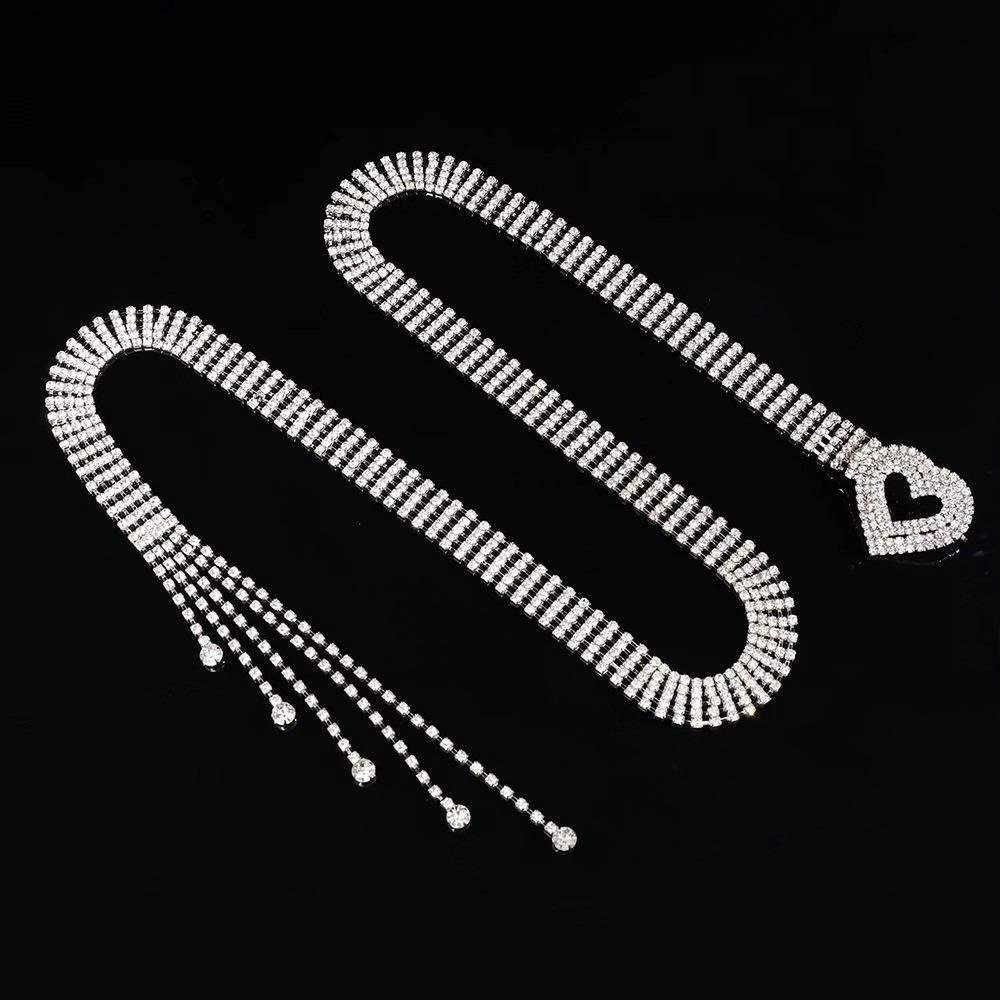 Double Heart Buckle Rhinestone Chain Belt Gold Silver Color Waist Chain Belt  Gift