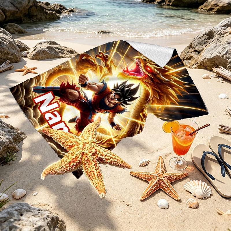 Custom Name Personalized DRAGON BALL Print Beach Towel, for Trip Camping Beach Party Home Decor, Birthday Gift for Family & Friends