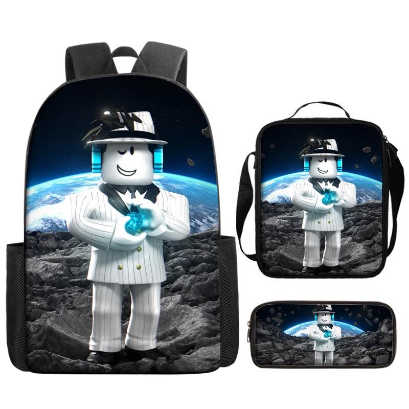 Roblox Retro Cartoon Backpack Set - Trendy 3-Piece Schoolbag for Kids