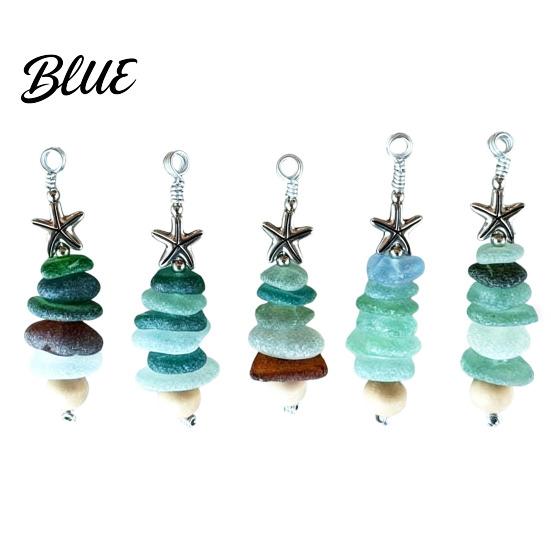Handcrafted Ocean Inspired Gift Sea Glass Tree Ornament Handmade Starfish Hanging Ornament Decoration Coastal Style Pendant for Christmas Tree Bag