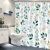 1 Watercolor Leaf Shower Curtain - Teal, Mint And Gold On White, Fan Hook, Polyester Machine Washable