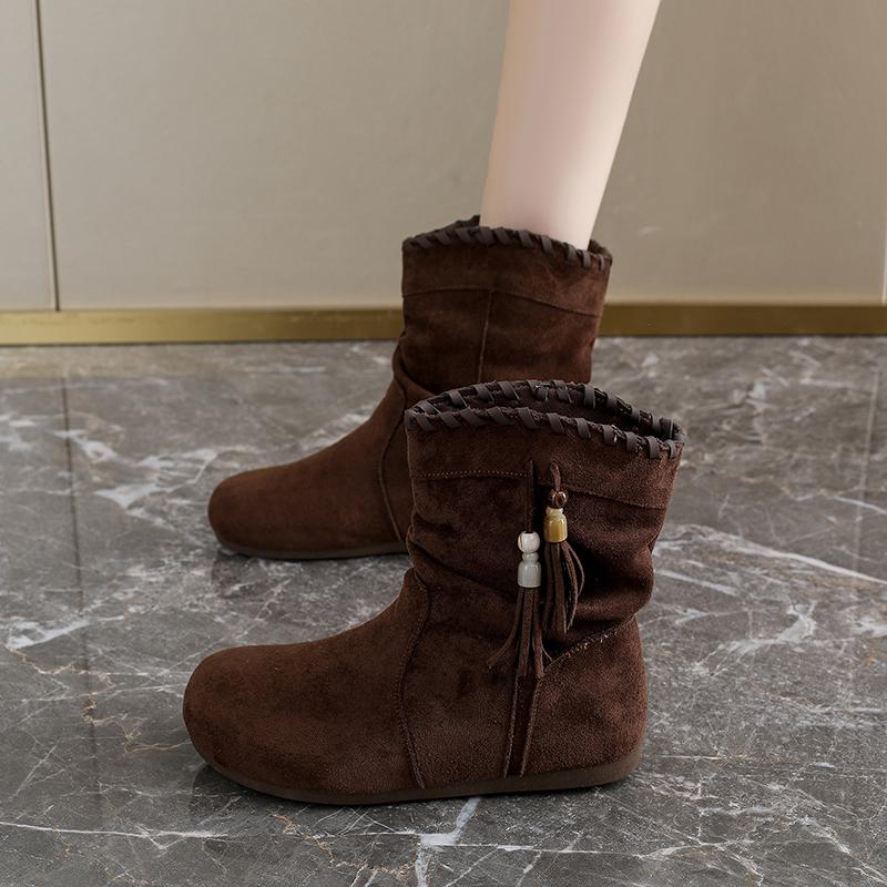 Retro Brown Ankle Boots Women Autumn Suede Leather Designer Shoes Fashion Tassel Casual Boots Ladies Western Cowboy Boots Women