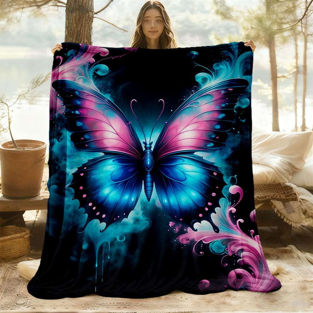 1pc Butterfly Fantasy Flannel Blanket, Comfortable and Warm Blanket, for Camping Sofa Bed and Couch Office007