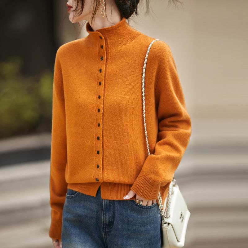 

Women s Plus Size Long-Sleeve Knitted Cardigan Sweater with Stand-Up Collar - High-End Autumn/Winter Loose Fit Top Extra Large