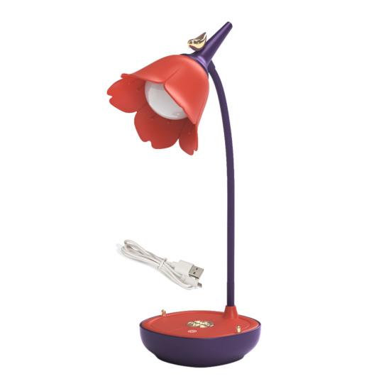 Flower Shape Lampshade Desk Lamp with 3-Level Color Temperature Touch Switch LED Soft Light Eye Protection 360 Degree Adjustable USB Powered Reading