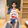 Boys Cotton Pajama Set Short Sleeve Shorts Sleepwear Kids 8-14 Years Cartoon Print Comfortable Home Wear