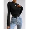 Women Solid Color Crew Neck Long Sleeve Slim Fit Casual Knit Shirt