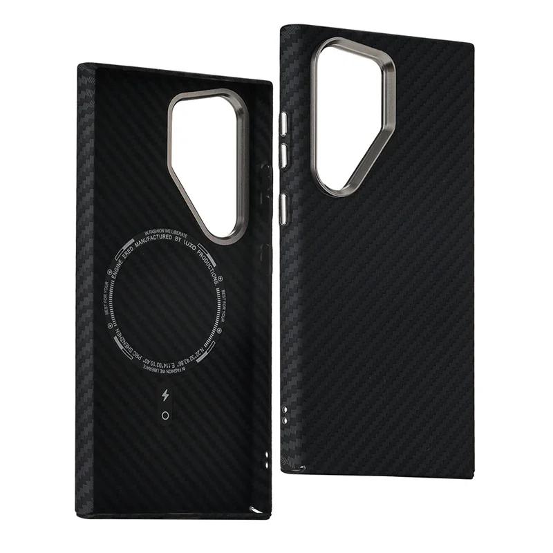 

Fashion Carbon Color Texture Magnetic Case For Samsung Galaxy S26 S25 S24 S23 Ultra Metal Lens Wireless Charging Hard PC Cover for Galaxy S26 Ultra