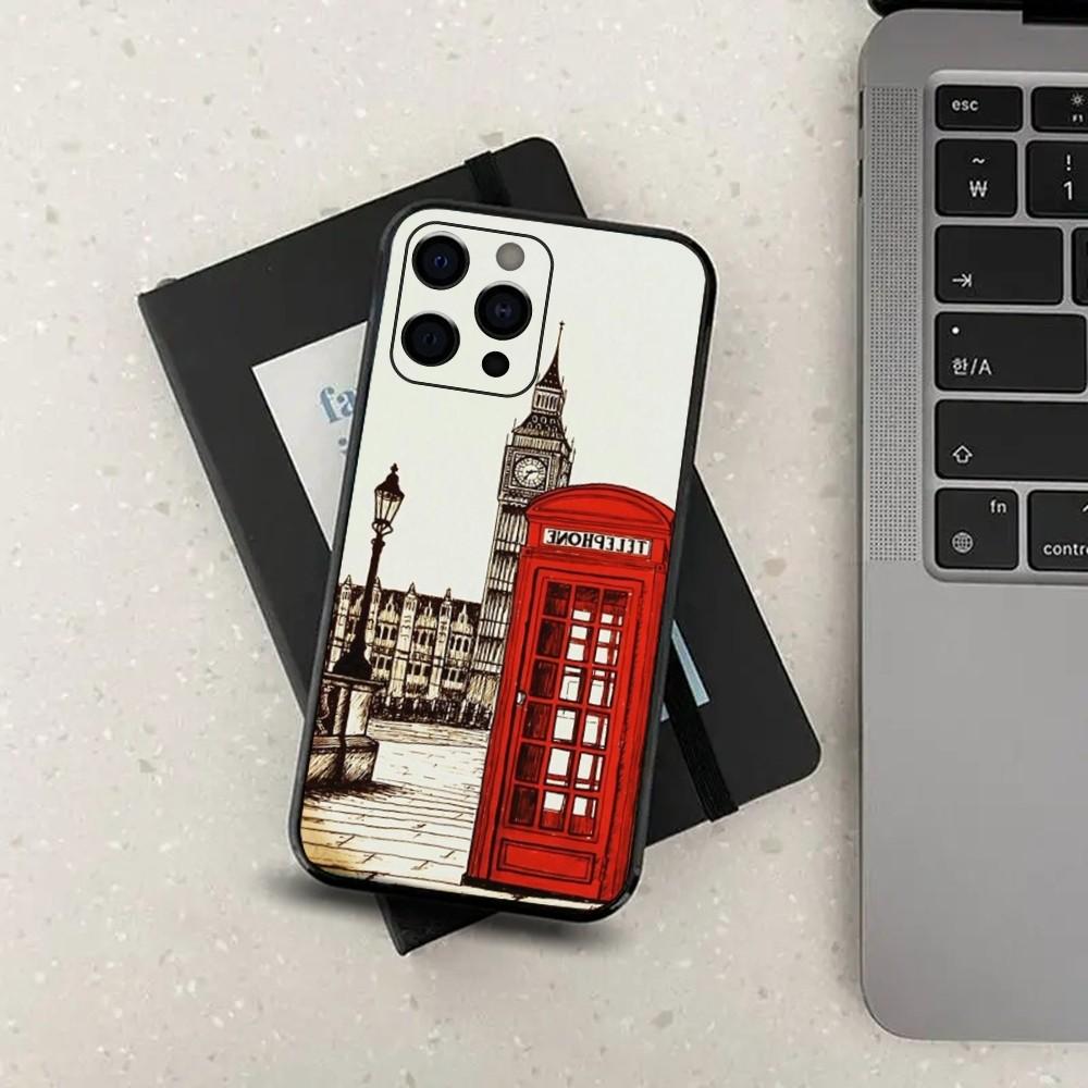 London Red Bus Big Ben Phone Case For Apple iPhone 15,14,13,12,11,Pro,X,XS,Max,XR,Plus,Mini Soft Black Cover