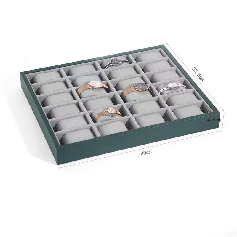 Gray Pu Leather Watch Display Tray With Large Capacity 6/12/24 Grid Watch Display Tray For Men And Women's Jewelry Storage