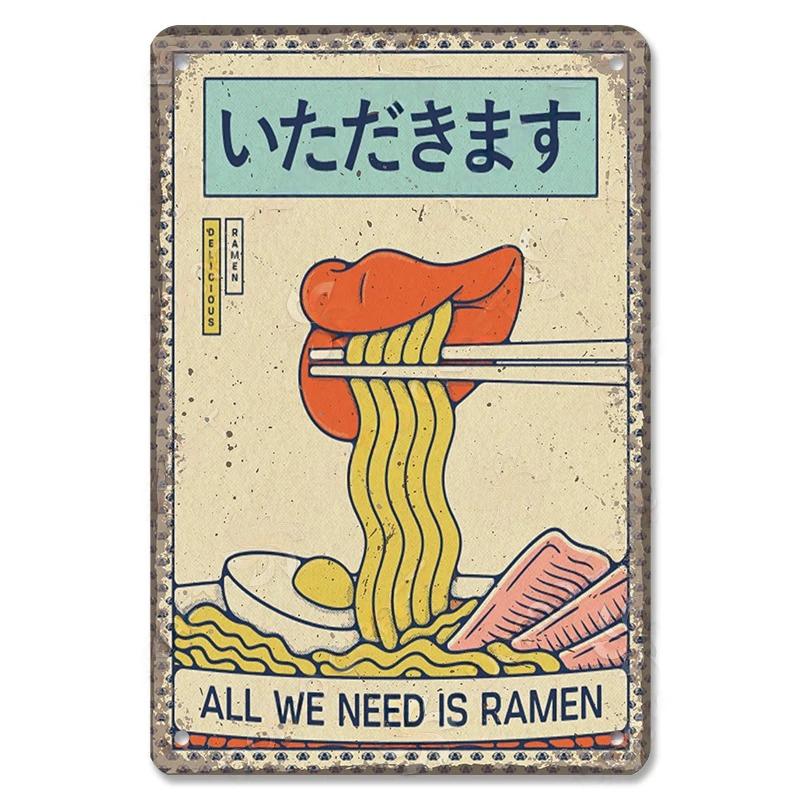 Metal Tin Signs Japanese Foods Vintage Posters Decor Plaque Ramen Beer Metal Plates Wall Decor for Bar Kitchen Restaurant