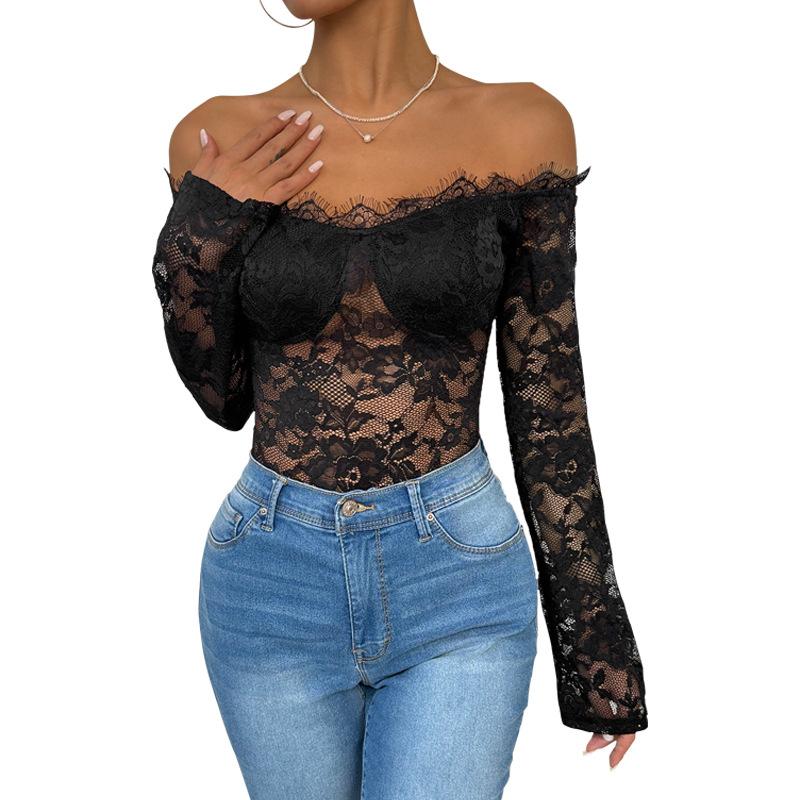 Women's Jumpsuit One Neck Long Sleeve Black Bodysuit Clothes
