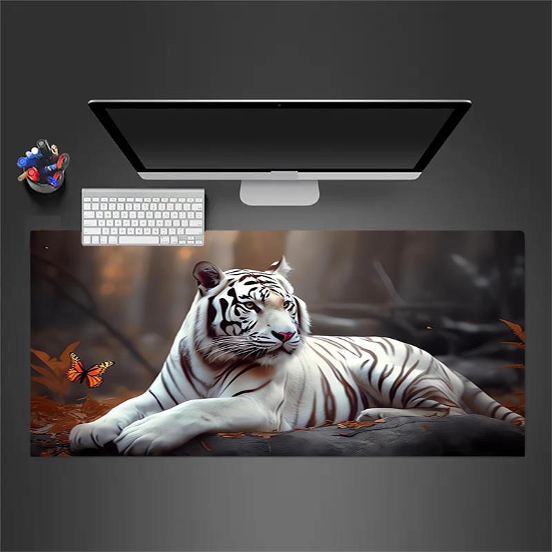 1pc White Tiger Butterfly Forest Computer Pad  Mouse Pads for Desk,Gamers and Office Use 020219
