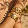 Chunky Ocean Shell Stainless Steel Cuff Bangle for Women Geometric Starfish Turquoise Accent Layering Bracelet Jewelry