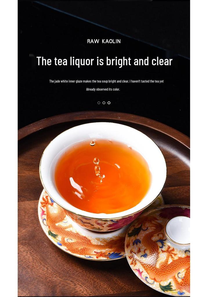 Enamel Court Style Engraved Gaiwan - Hand-Painted Ceramic Tea Cup Set