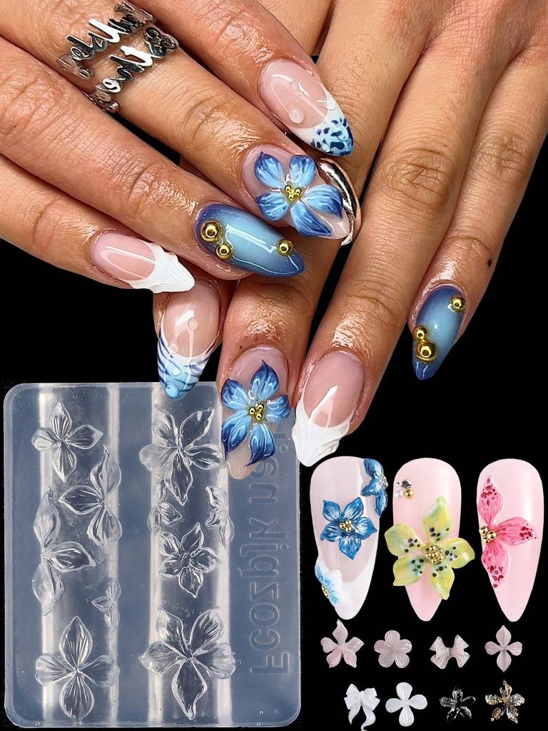 1pc 3D Lily Flower Nail Art Silicone Mold, Embossed Hibiscus Pattern DIY Nail Stamping Tool
