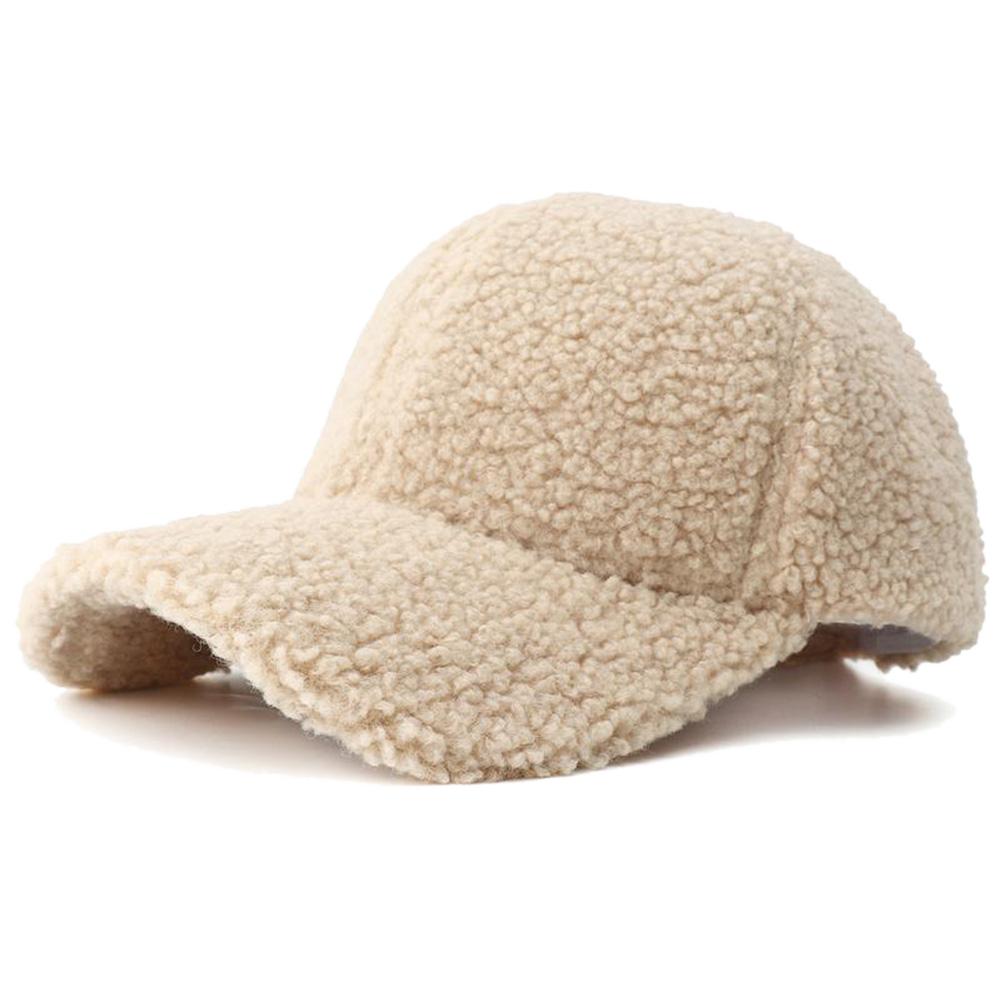New Solid Color Artificial Lamb Wool Baseball Cap Plush Snapback Hat Autumn Winter Keep Warm Dad Hats For Women Men Sunshade