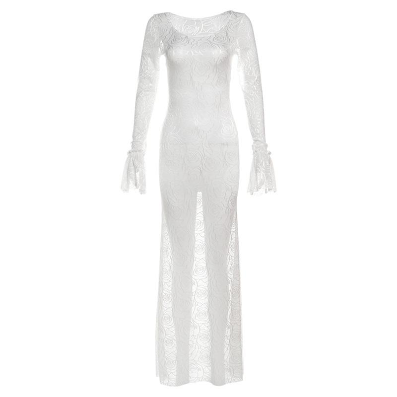 

Осенняя женская мода сексуальное перспективное платье с длинными рукавами и высокой талией облегающее платье, закрывающее ягодицы M белый