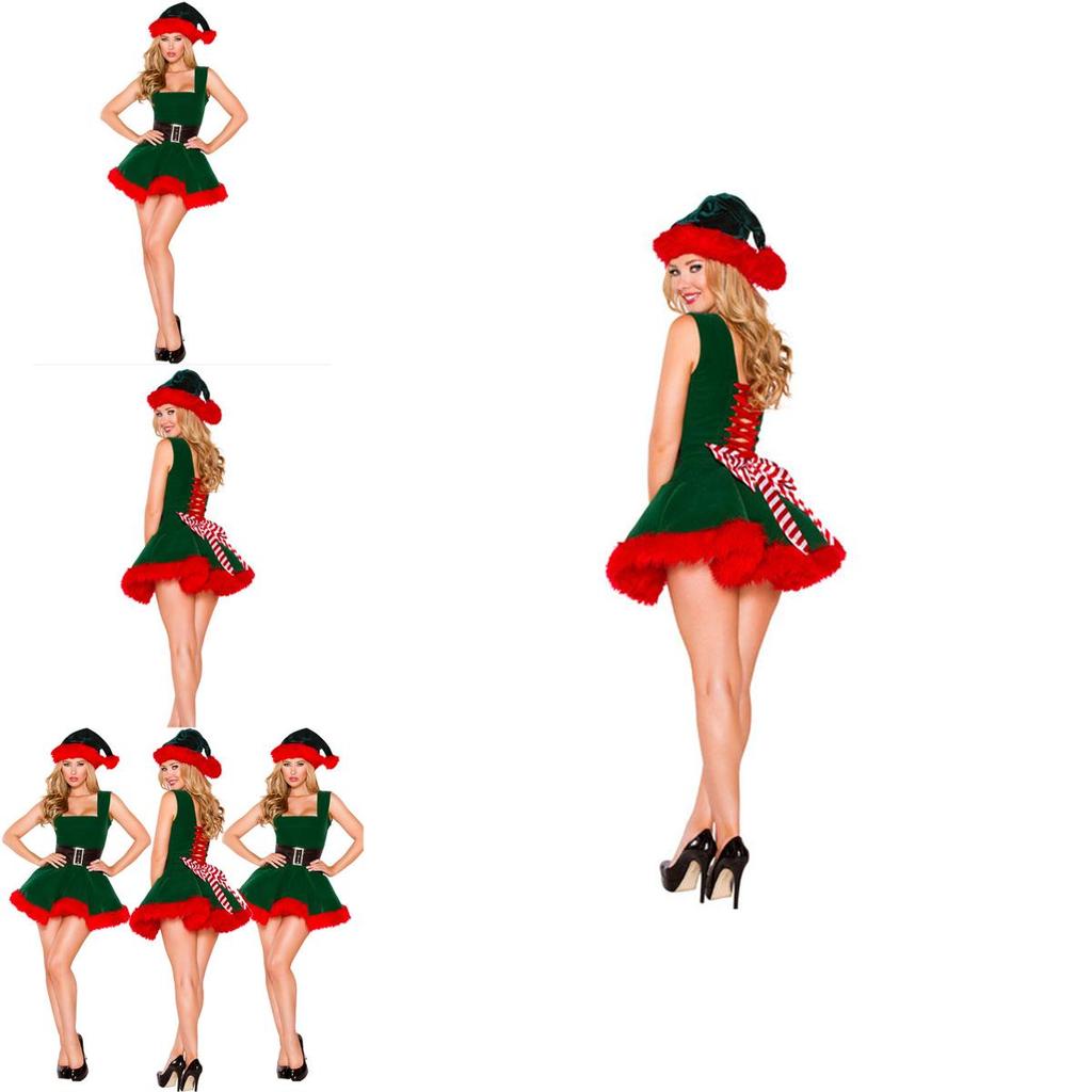 Elegantes grünes Weihnachtsbaumkleid für Weihnachtsfeiern im Prinzessinnen-Thema und Cosplay