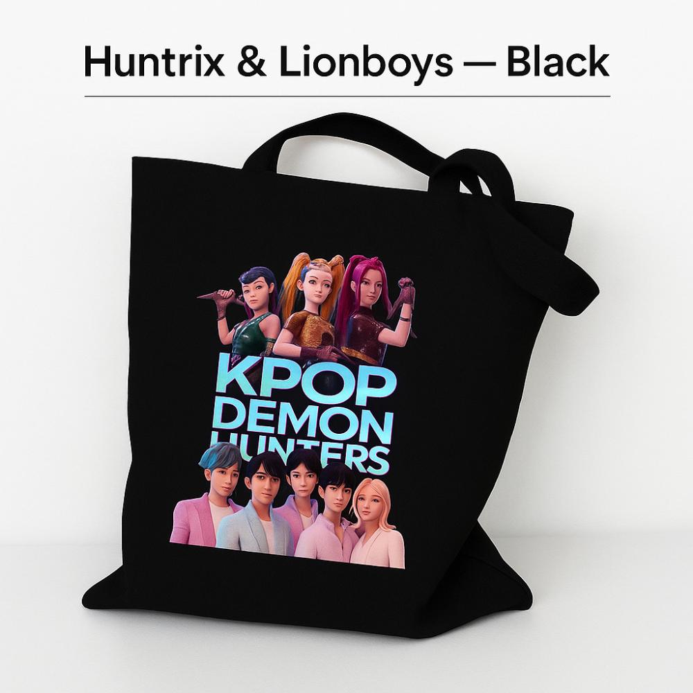 Die ultimative K-Pop Dämonenjäger Crossover Canvas-Tasche: HUNTRIX X SAJA BOYZ Power Pack Öko-Tasche - schwarz