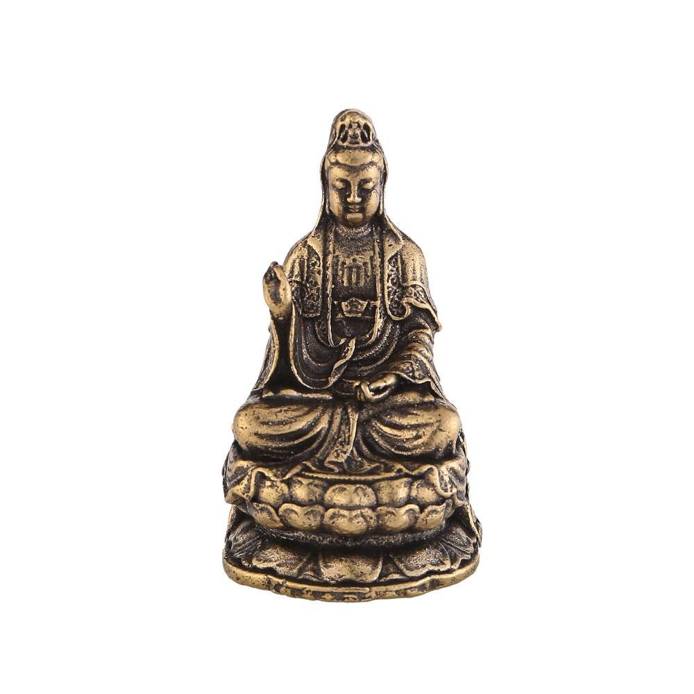 Mini Guanyin Buddha Statue Meditate Brass Buddha Ornament GuanYin Bodhisattva Ornament  Toy Gift