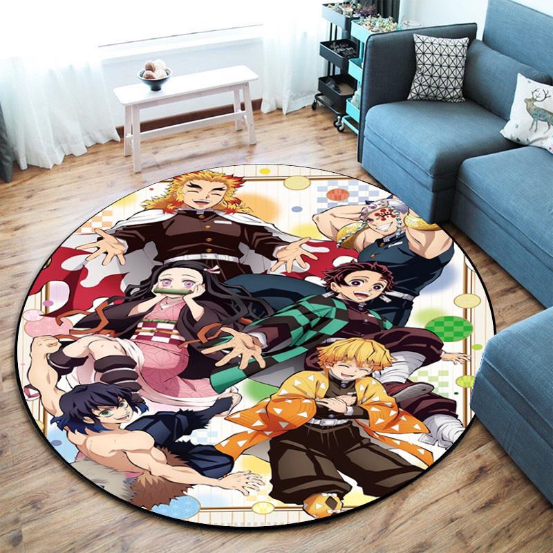 Classic Japanese-style Cartoon Demon Slayer Round Rug, Home Soft Decorative Anti-slip Yoga Mat and Chair Mat, Outdoor Floor Mat Carpet K13