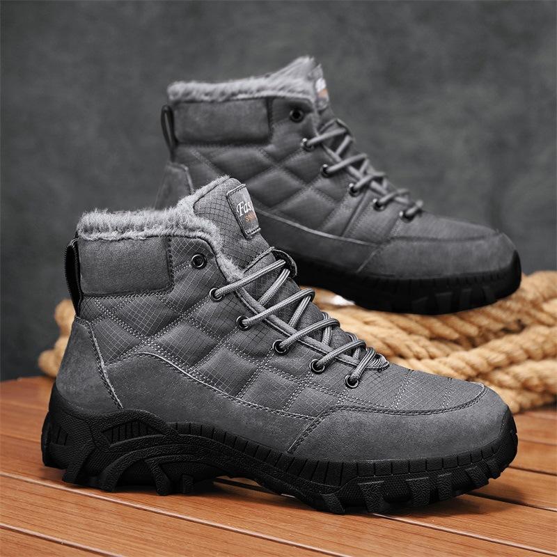 

Зимние новые мужские сапоги на меху, северо-восточные большие хлопковые сапоги, мужские высокие уличные альпинистские утепленные мужские хлопковые сапоги 48 серый