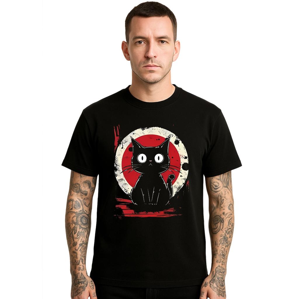 Anime black cat novelty gift mens t shirt cat print funny party shirt top