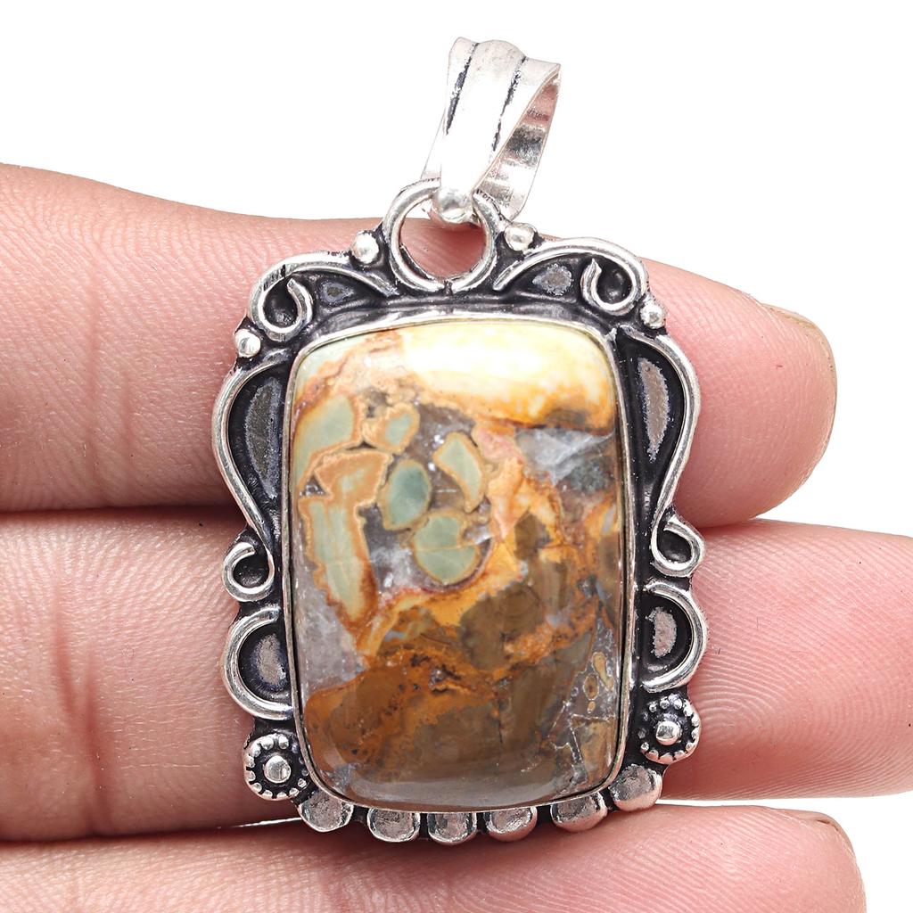 Pendant Wild Horse Jasper Gemstone Valentine'Day Gift Silver Jewelry 2"
