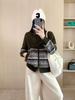 Women's Lambswool Jacquard Knit Cardigan – Heavyweight Stand Collar Winter Sweater Coat