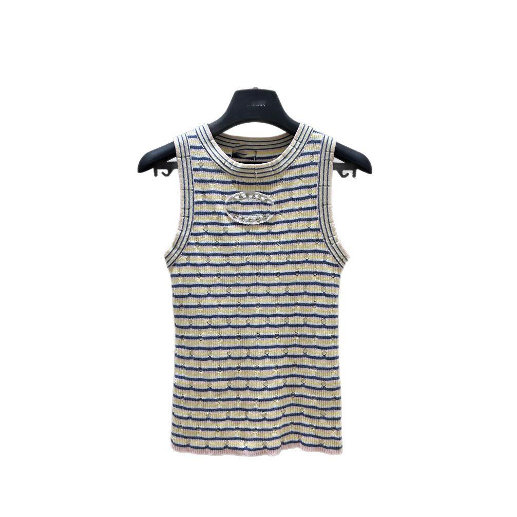 Gestreiftes ärmelloses Stricktop mit Stickerei für Frühling/Sommer