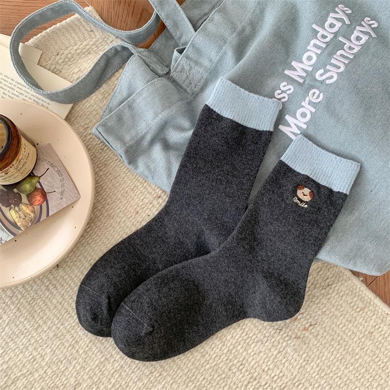 

Cartoon Puppy Socks, Women s Autumn and Winter Thickened Wool Warm Mid-calf Socks, Sweat-absorbing and Breathable Pile Socks, Long Socks 1 pair сірий колір/чорний
