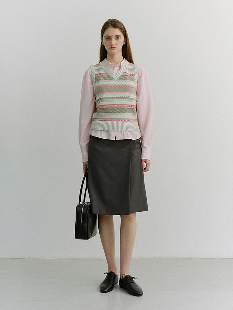 Deonseuteu Unisex Crafted Striped Knit Vest_Udsw6B123_Ivory / Mint