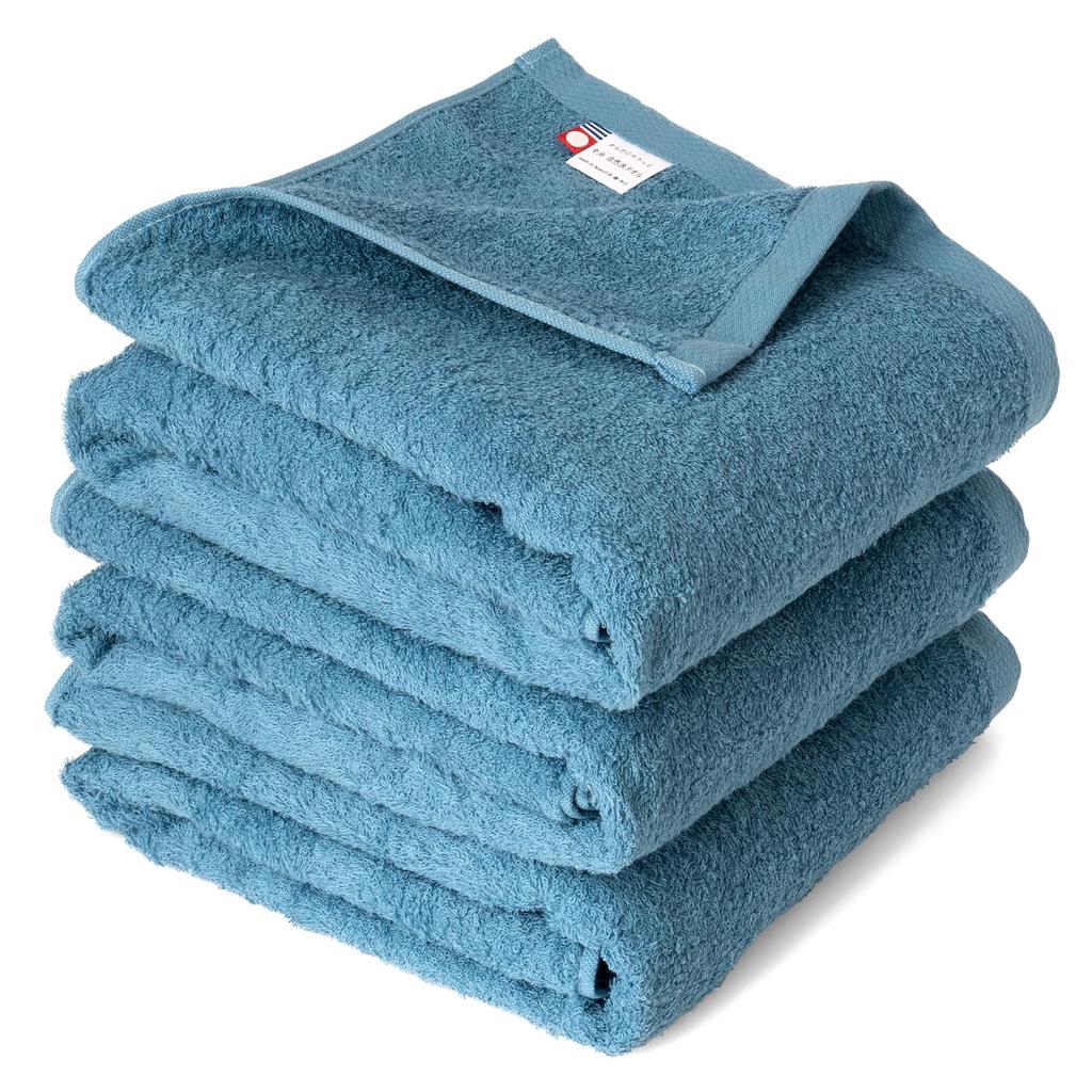 oruTa Imabari Bath Towels, Set of 3, Thin, Quick-Drying, Compact, Made in Japan, Natural, Gym, Bath Towels, 65x120cm, 100% Cotton, Navy