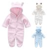 Adorable Hooded Coral Fleece Baby Romper - Long Sleeve, Warm Autumn/Winter One-Piece for Toddlers