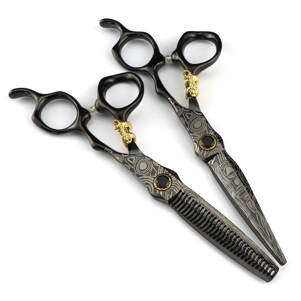 Black 6.0 Inch Nimpson Black Steel Small Golden Tiger, Bearing Screw Hair Scissors, Hair Scissors, Tooth Scissors, Thin Scissors