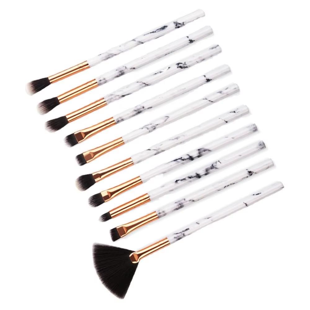 10 PCS Marble-Patterned Makeup Brushes for Even Powder Picking Multi-functional Set for Foundation Eyeshadow and Blush Set