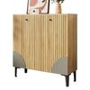 Modern Shoe Cabinet 90x32x94 Cm In Wood Look with Three Doors - Hallway Cabinet with Black Frame, Vertical Structure & Grey Decoration