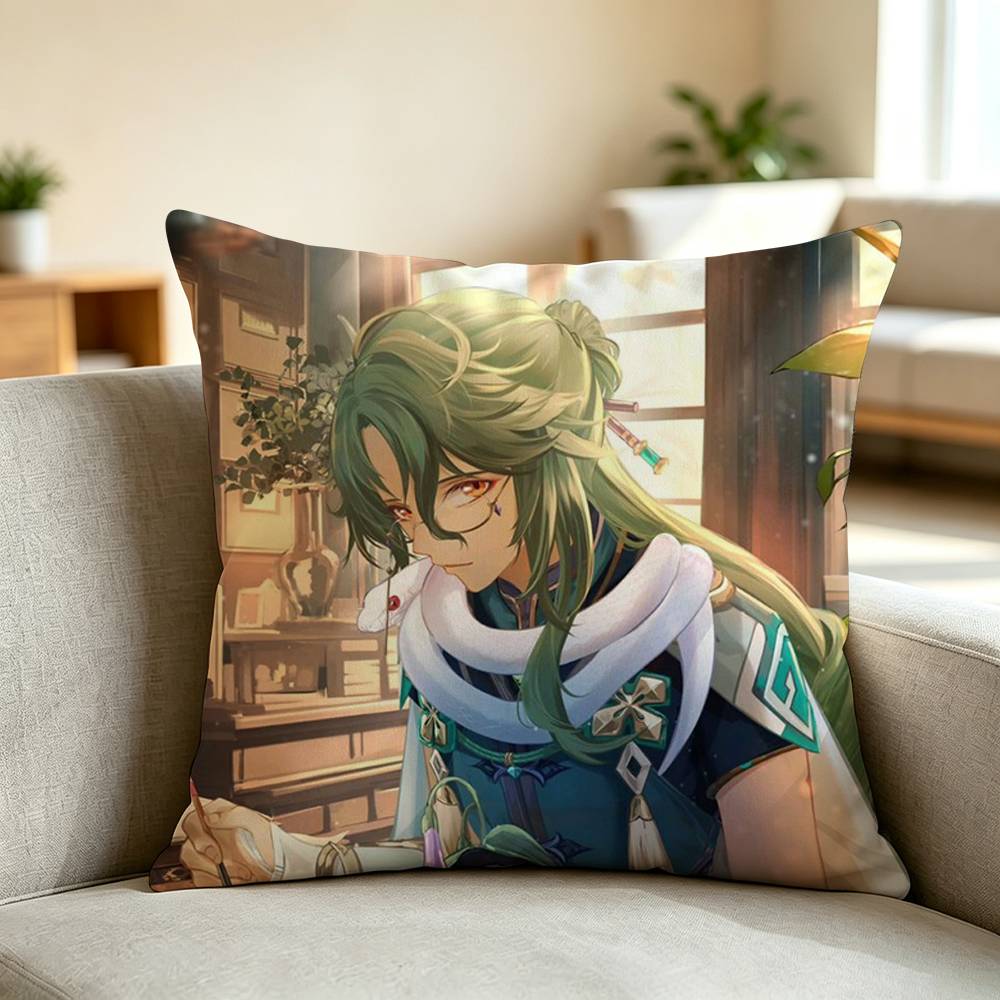 G-Genshin Impact Game Baizhu  Pillow Case Square Double-Sided Sofa Cushion Cover Bedroom Bedside Pillow