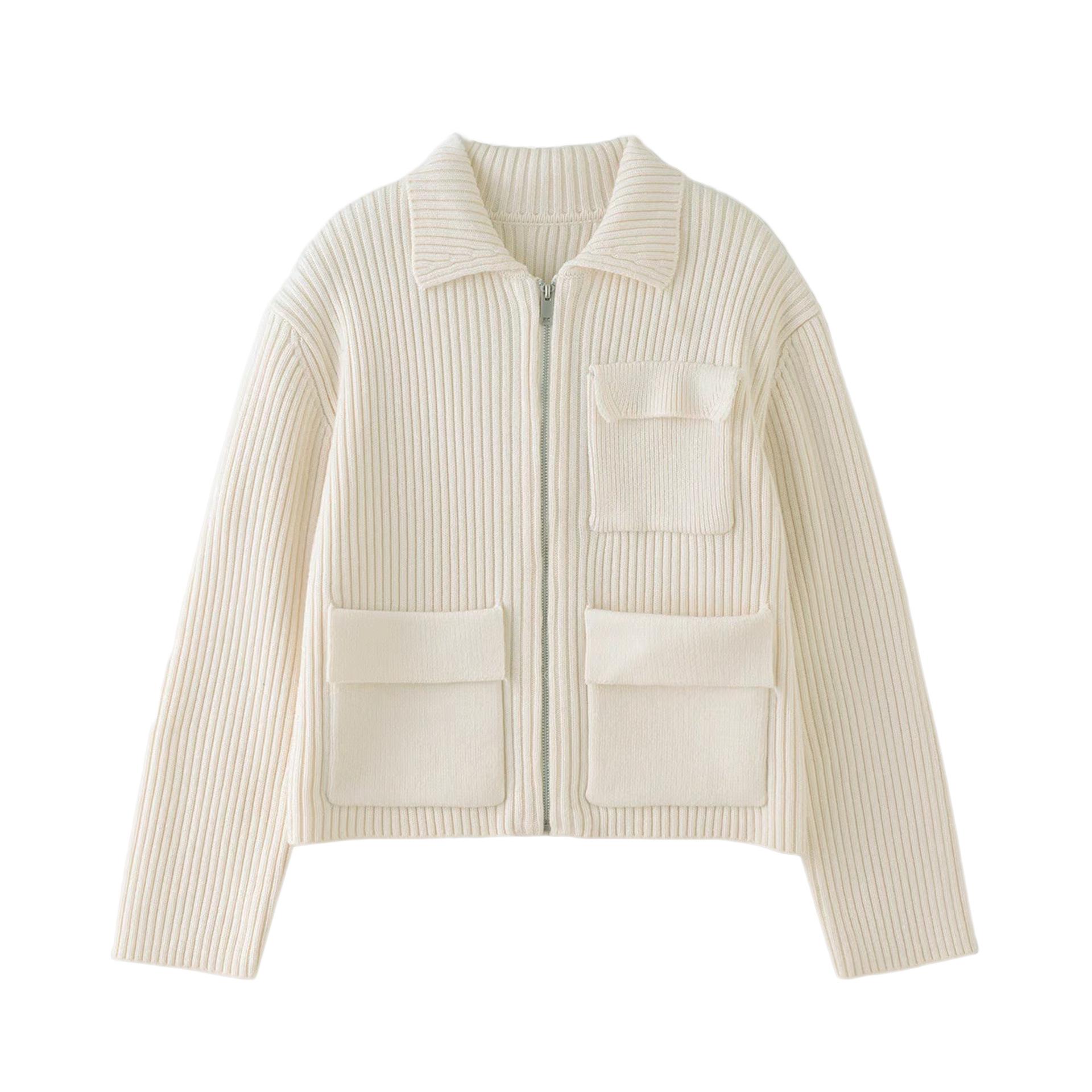 

Кардиган из шерстяной смеси в рубчик, осень 2024 г.: Стандартный крой, трикотажная куртка с длинными рукавами. Medium